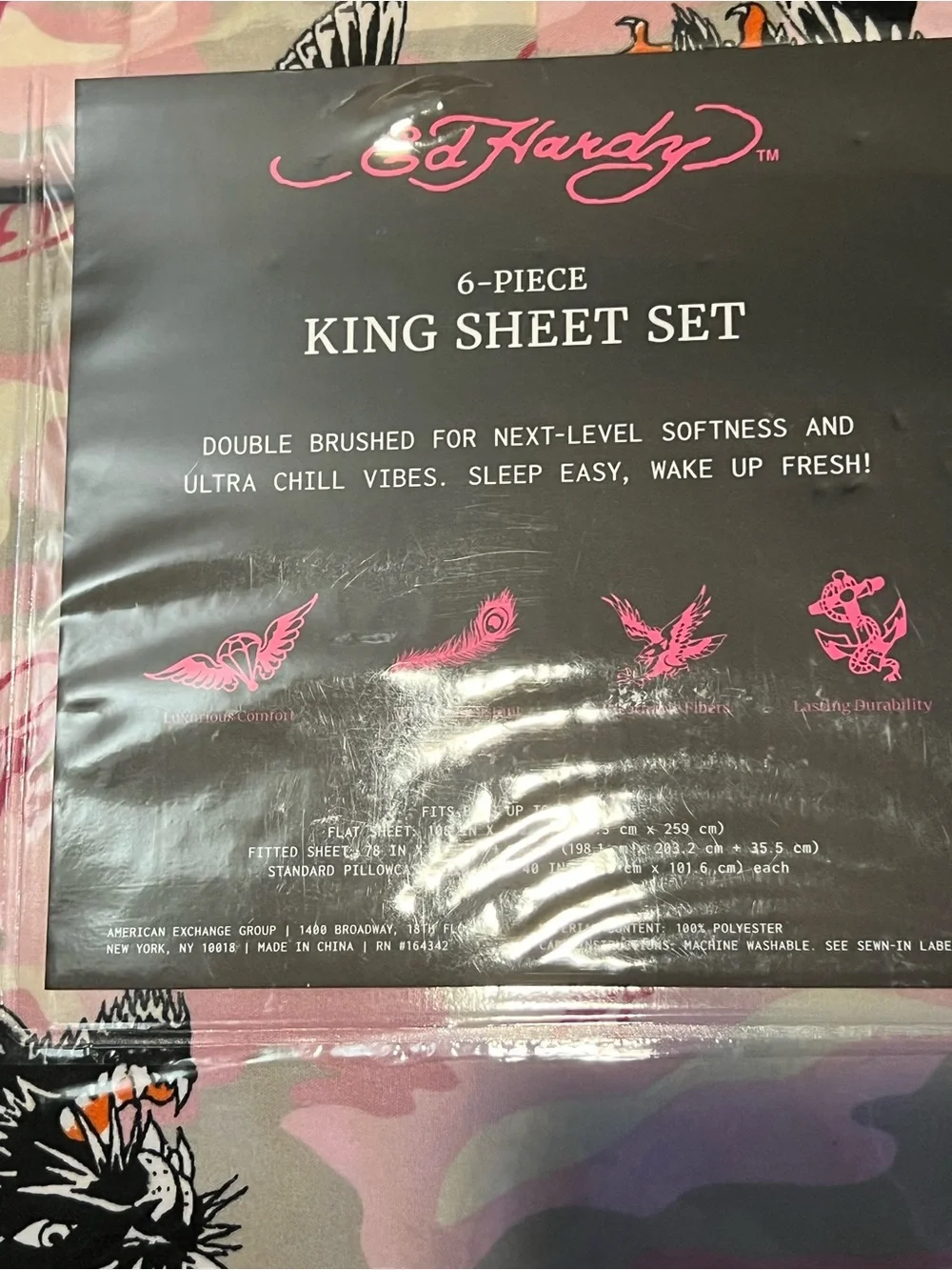 Ed Hardy Pink Camo King Sheet Set with Signature Graphics